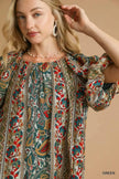 Umgee Boho Floral Stripe Puff Sleeve Blouse  Style Ratio