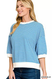 Zenana Striped Contrast Trim Banded Bottom Top  Style Ratio