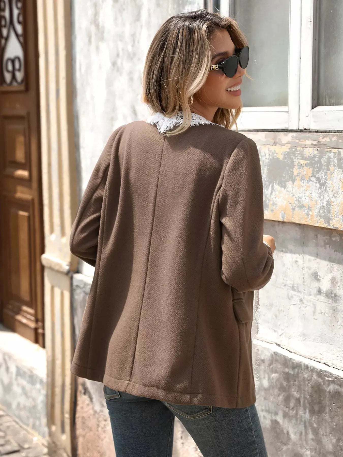 Lace Detail Button Up Blazer  Style Ratio