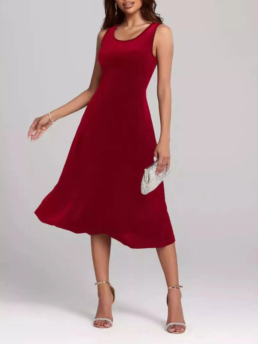 Round Neck Sleeveless Velvet A-Line Midi Dress  Style Ratio