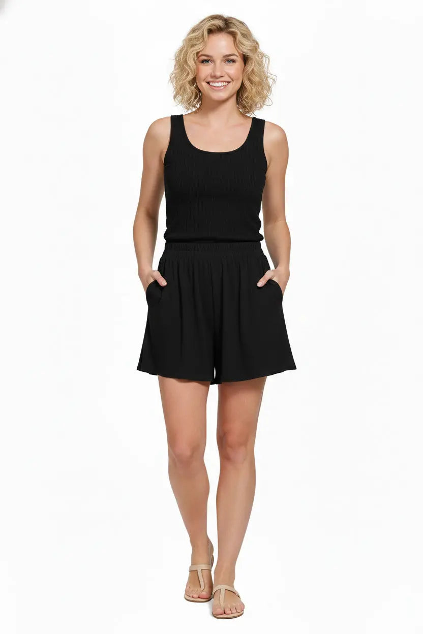 Zenana Woven Elastic Band Shorts With Pocket  Style Ratio