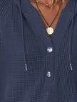 Full Size Button Detail Waffle Knit Hoodie  Style Ratio