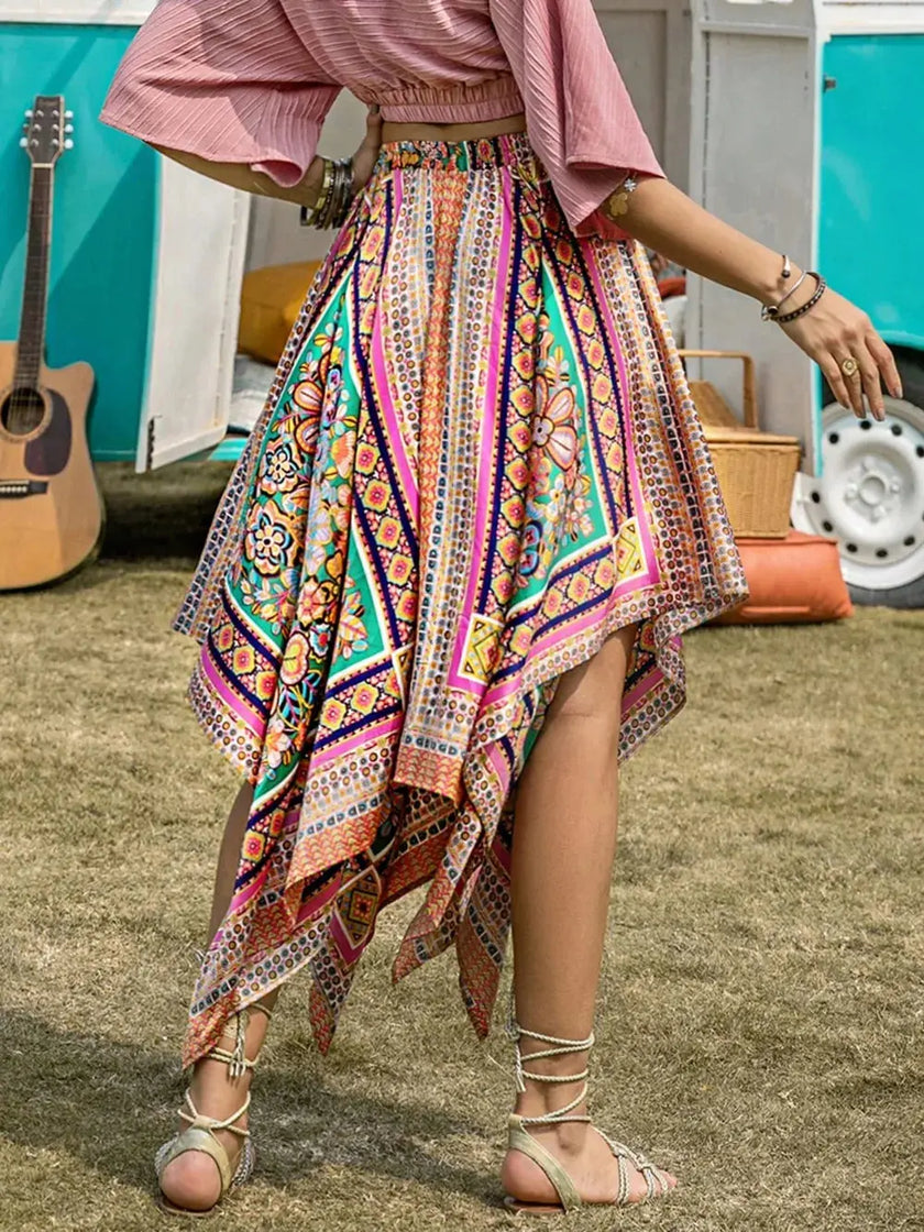 Printed High Waist Handkerchief Hem Skirt  Style Ratio