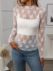 Floral Mock Neck Long Sleeve Mesh Top  Style Ratio