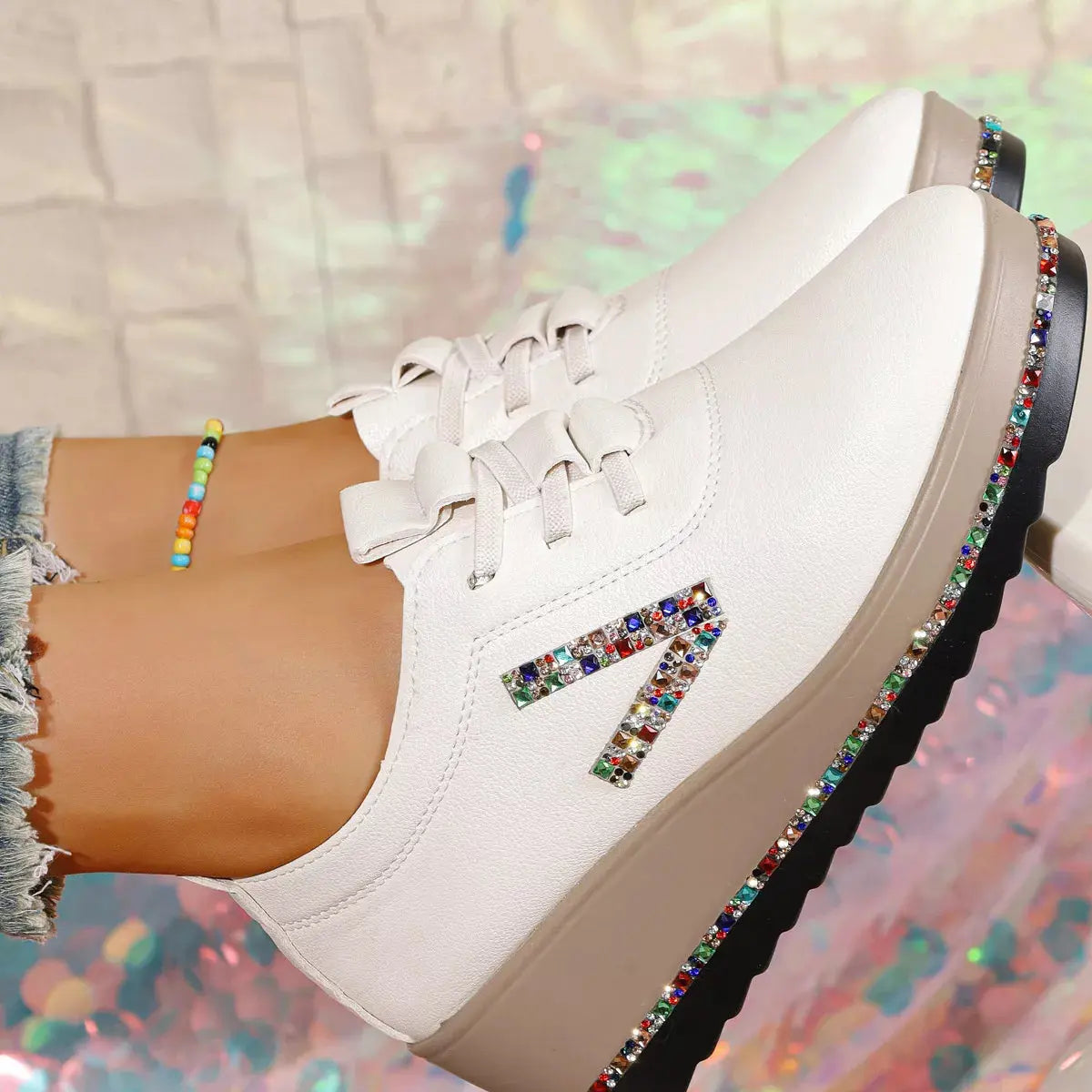Rhinestone Round Toe Wedge Sneakers  Style Ratio