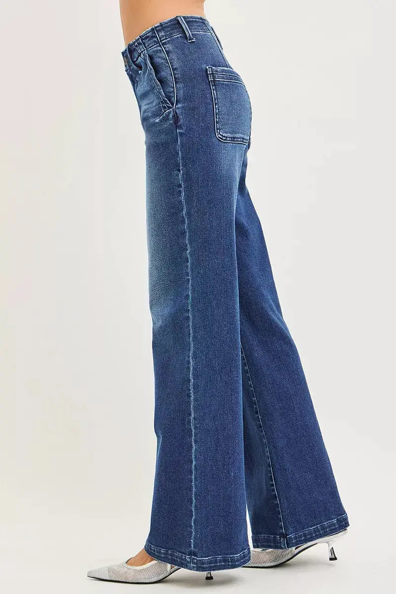 RISEN High Rise Wide Leg Slanted Pocket Jeans  Style Ratio
