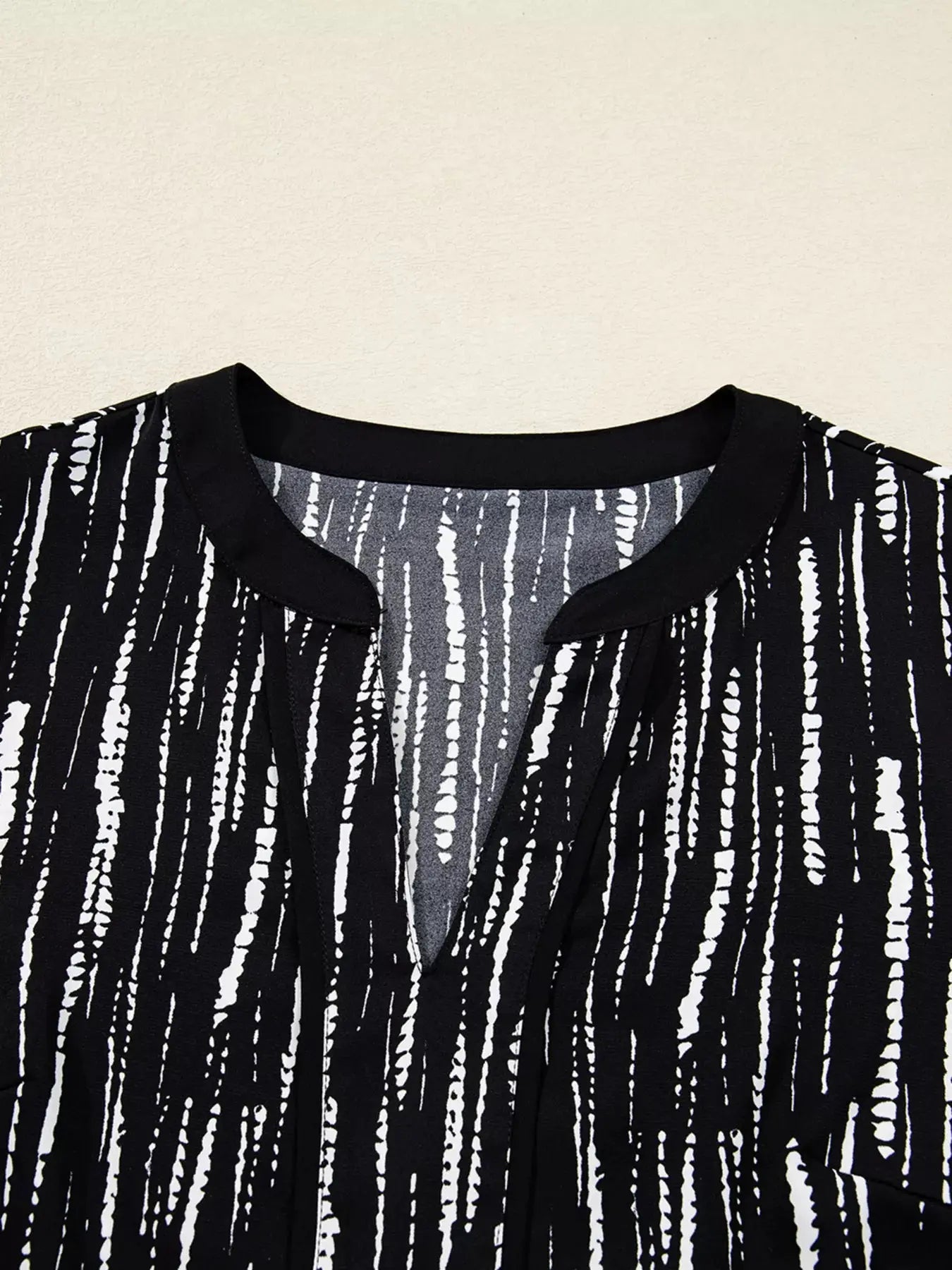Abstract Printed Notched Long Sleeve Blouse  Style Ratio