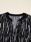 Abstract Printed Notched Long Sleeve Blouse  Style Ratio
