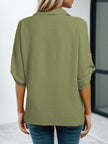 Johnny Collar Roll-Up Sleeve Blouse  Style Ratio