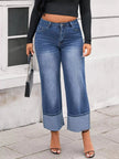 Plus Size High Waist Cuffed Wide Leg Jeans  Style Ratio