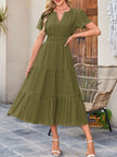Tiered Notched Short Sleeve Dress  Style Ratio