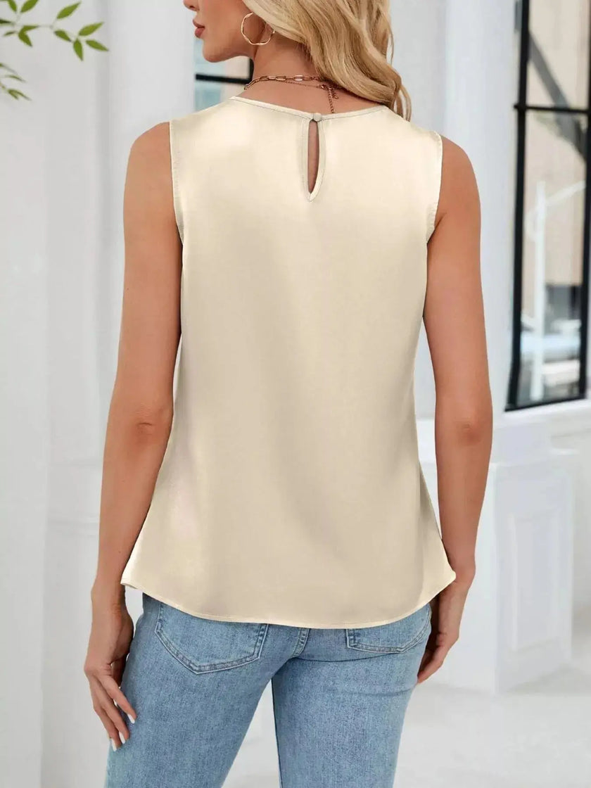 Pleated Round Neck Tank Top  Style Ratio