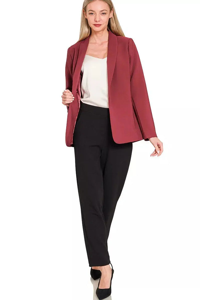 Zenana Woven Long Sleeve Blazer With Lining  Style Ratio