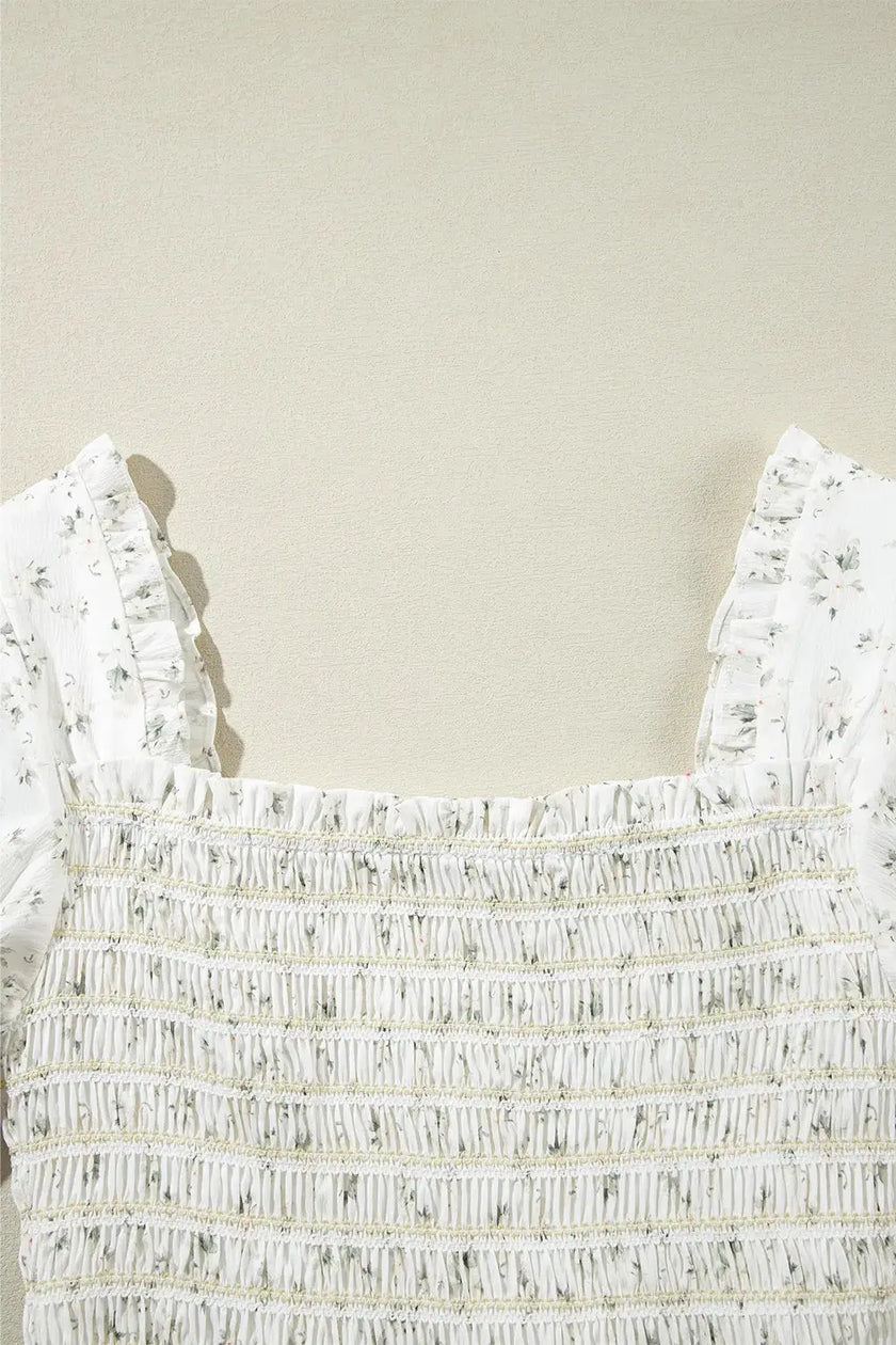 Smocked Printed Short Sleeve Jumpsuit  Style Ratio