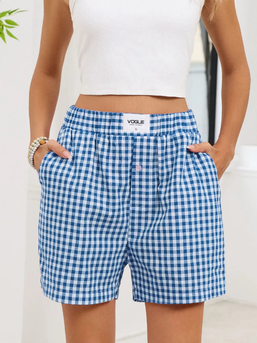 Gingham Elastic Waist Casual Shorts  Style Ratio