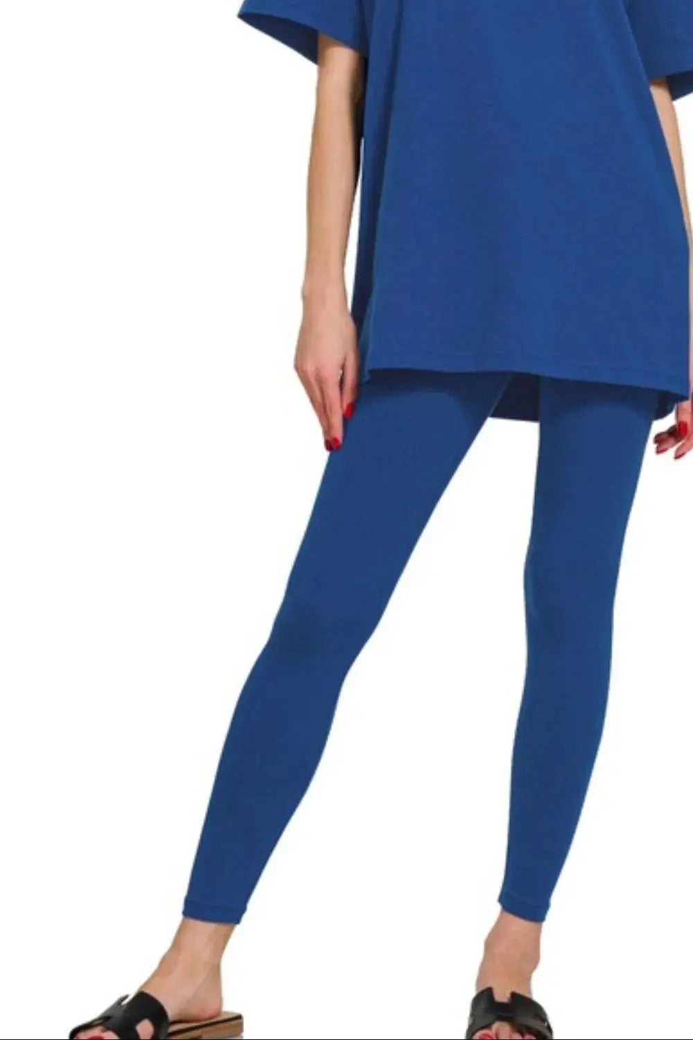 Zenana Cotton Round Neck Top & Legging Set  Style Ratio