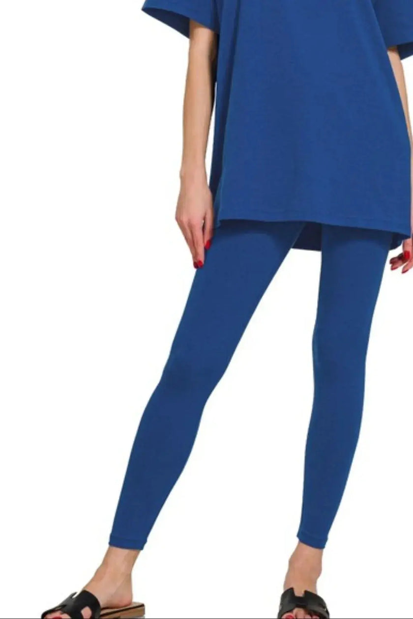 Zenana Cotton Round Neck Top & Legging Set  Style Ratio