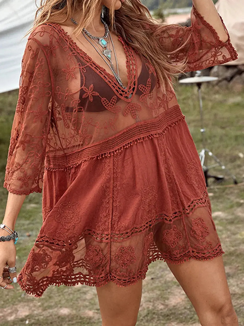 Lace Detail Plunge Cover-Up  Style Ratio