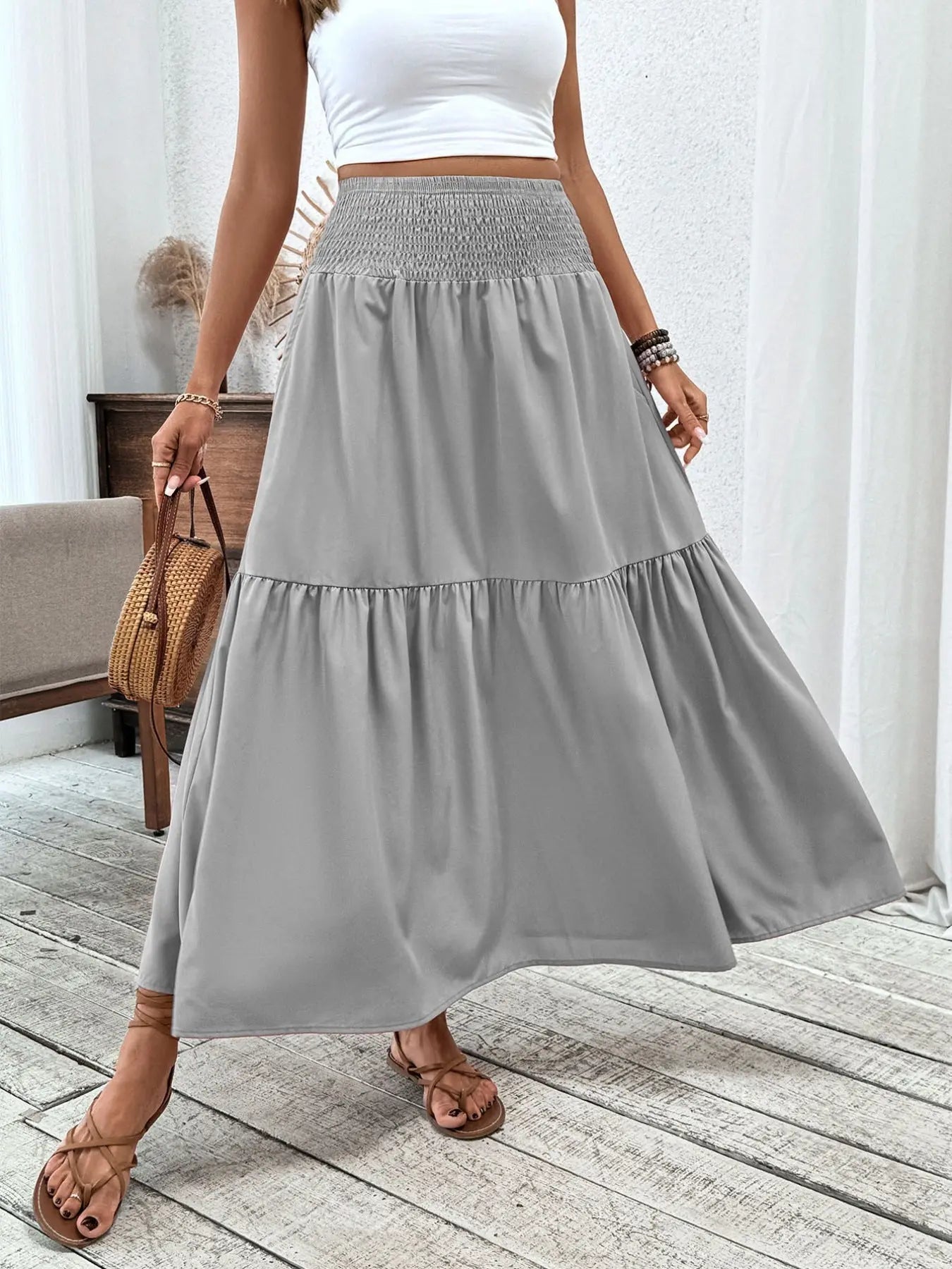 Smocked Waist Tiered Skirt  Style Ratio