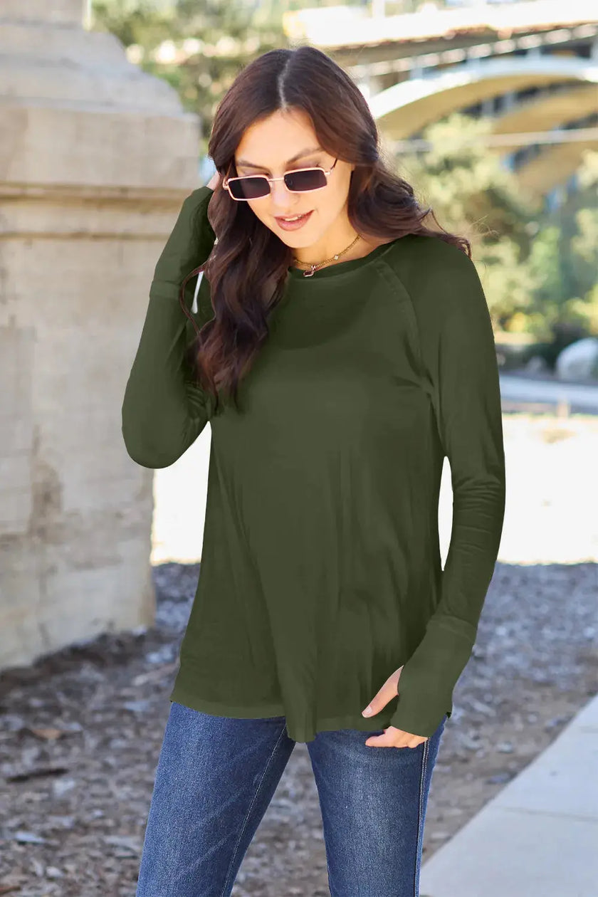 Basic Bae Full Size Round Neck Long Sleeve Shirt  Style Ratio