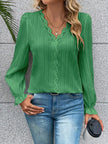 V-Neck Lace Detail Flounce Sleeve Blouse  Style Ratio