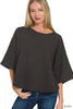 Zenana Double Knit Exposed Seam Curved Hem Top  Style Ratio