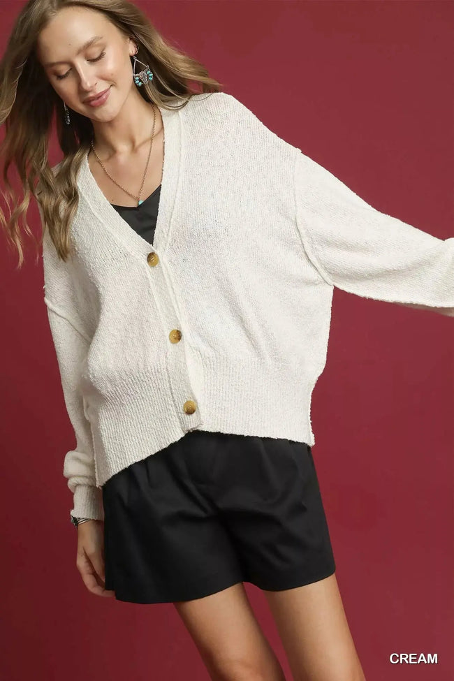 Umgee Button-Front V-Neck Knit Cardigan  Style Ratio