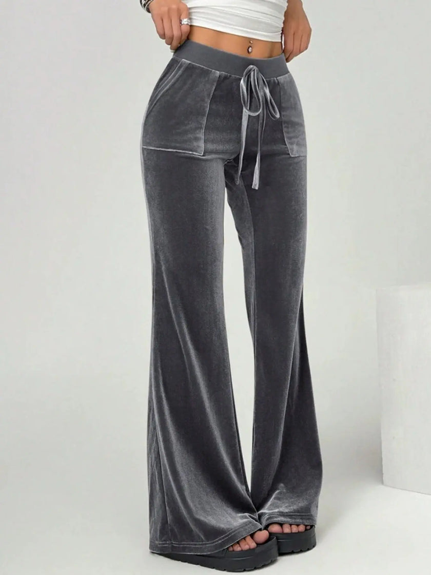 Velvet Flare Pants with Drawstring  Style Ratio