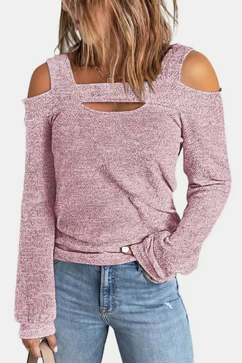 Full Size Cutout Shoulder Long Sleeve Shirt  Style Ratio