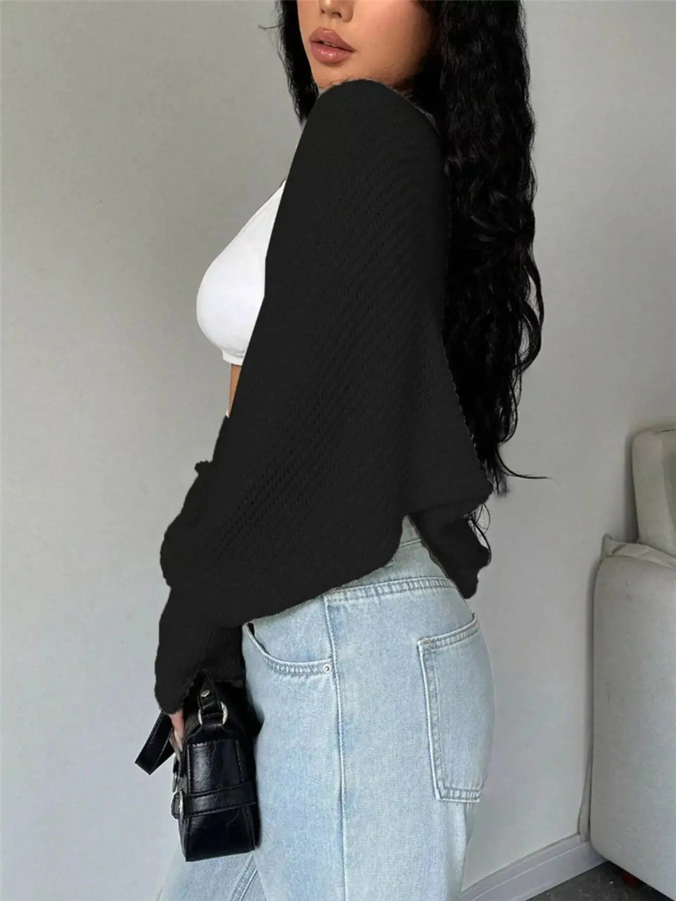 Cropped Knit Open Front Cardigan  Style Ratio