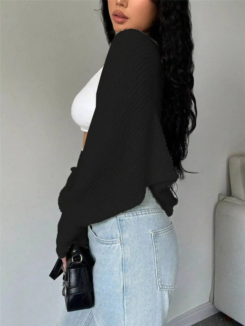 Cropped Knit Open Front Cardigan  Style Ratio