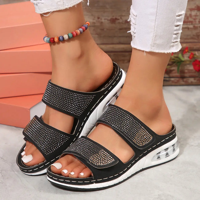 Velcrow Strapped Rhinestone Sandals  Style Ratio