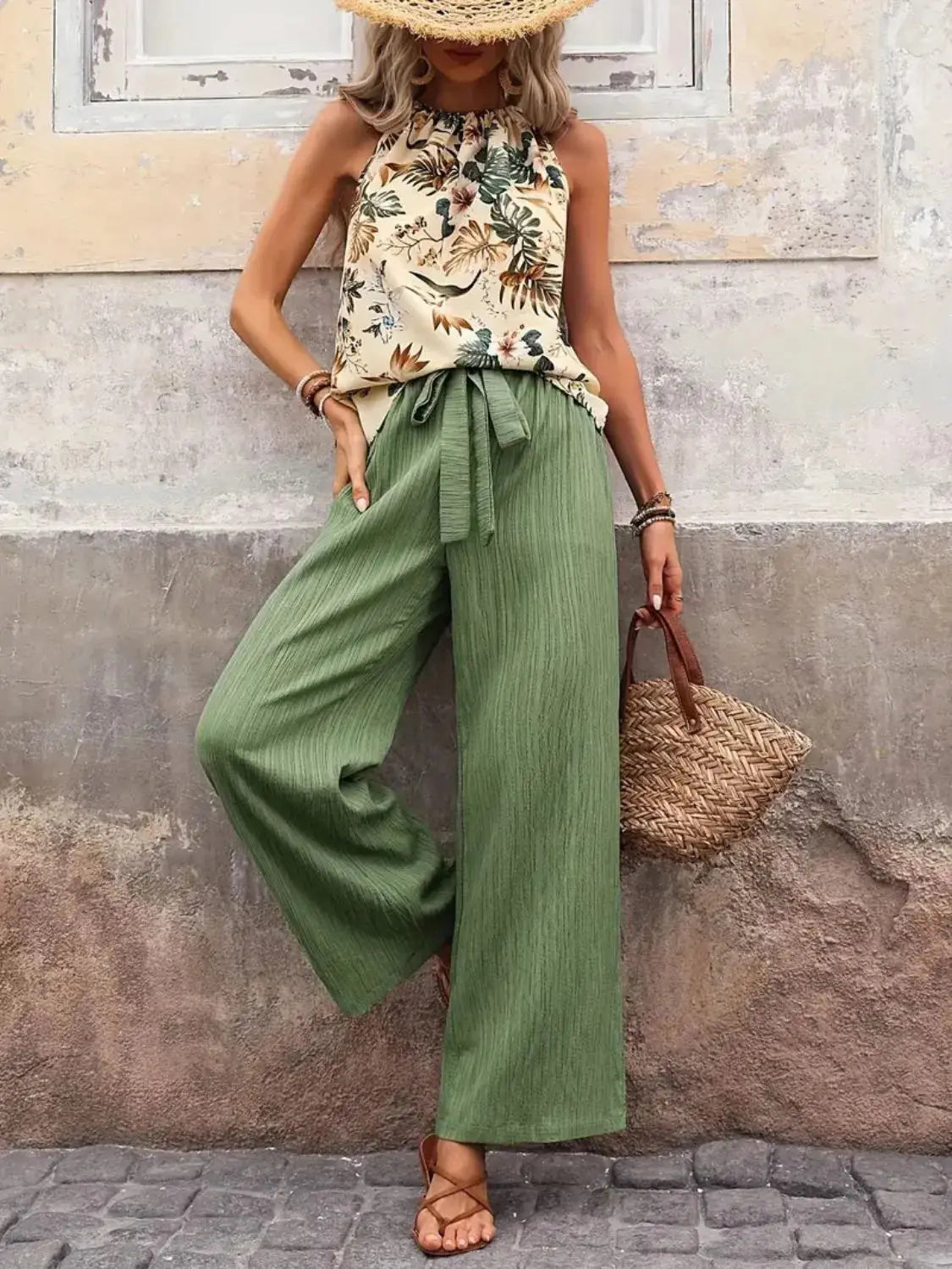 Printed Tank Top and Wide Leg Pants Set  Style Ratio