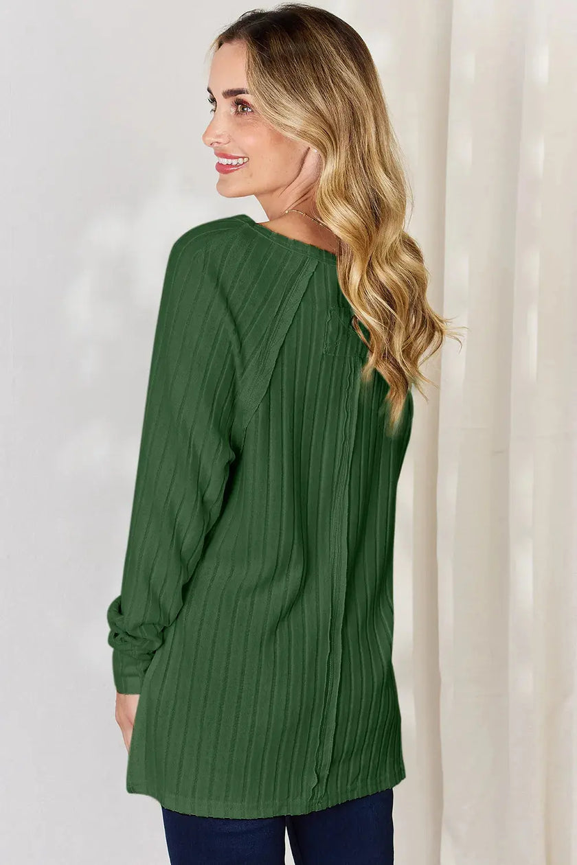 Basic Bae Full Size Ribbed Round Neck Long Sleeve Shirt  Style Ratio