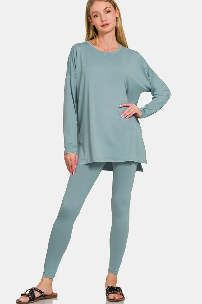 Zenana Full Size Brushed Microfiber Top and Leggings Lounge Set  Style Ratio