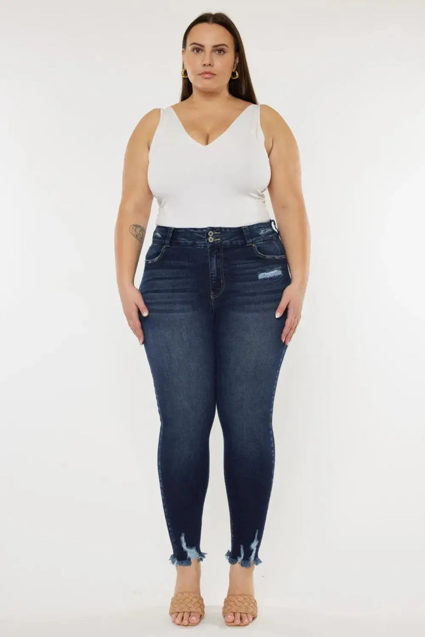 Kancan Full Size Cat's Whiskers Raw Hem High Waist Jeans  Style Ratio