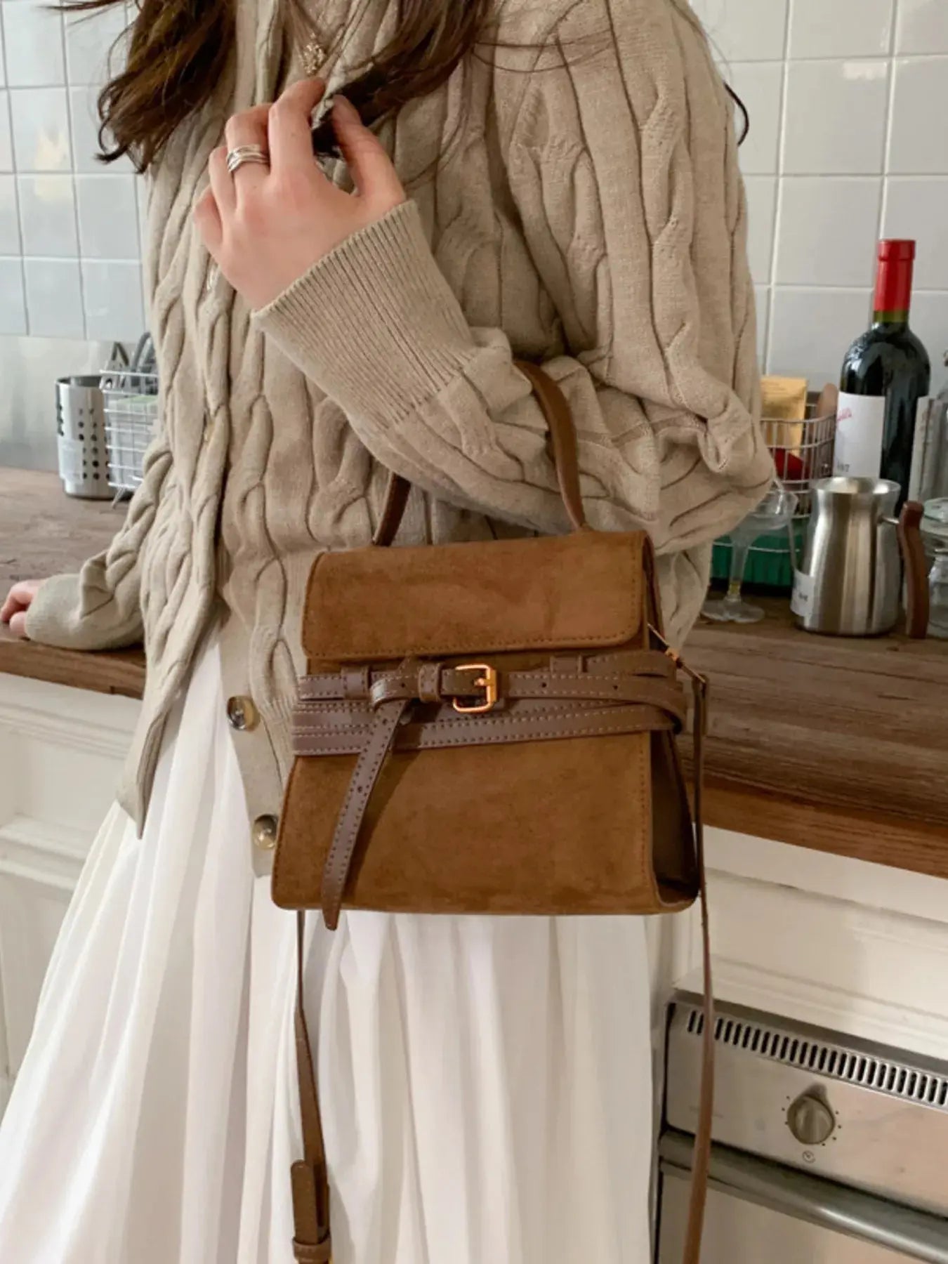 Suede Buckle Decor Crossbody Bag  Style Ratio
