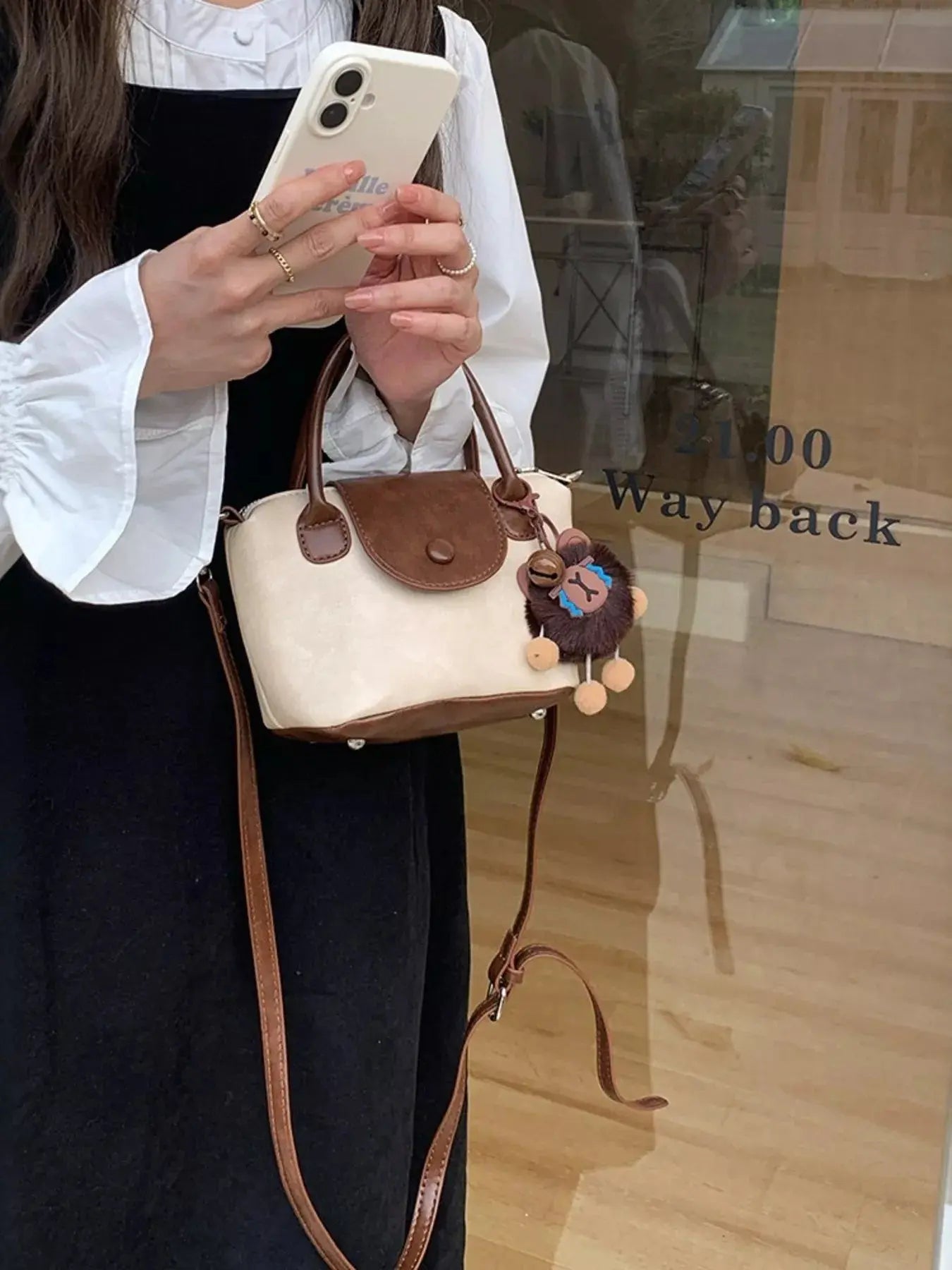 Two-Tone Flap Decor Crossbody Bag with Charm  Style Ratio