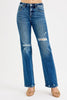 RISEN Full Size Tummy Control High Rise Straight Distressed Jeans  Style Ratio