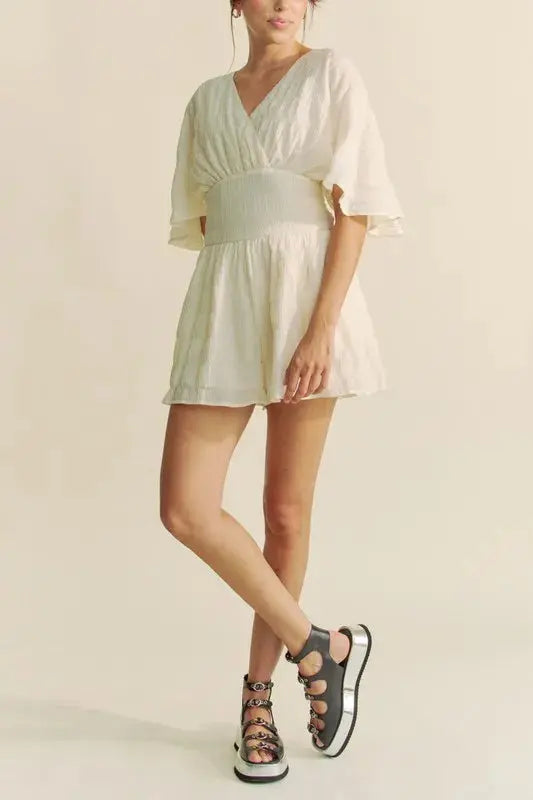 Davi & Dani Batwing Sleeve Waist Belt Romper  Style Ratio