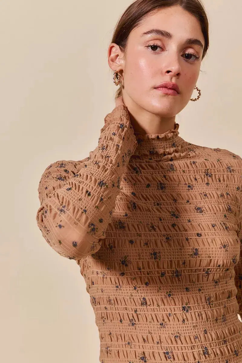 SO ME Floral Print Textured Long Sleeve Knit Top  Style Ratio