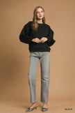 Umgee Round Neck Sweatshirt with Pleated Detail  Style Ratio