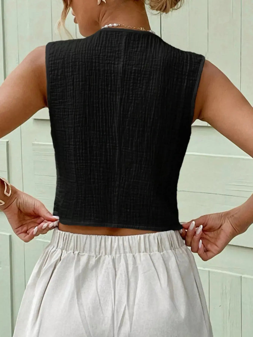 Textured Button-Front Vest  Style Ratio