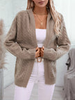 Cable Knit Open Front Hooded Cardigan  Style Ratio