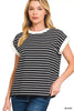 Zenana Full Size Contrast Trim Cap Sleeve Stripe Sweater  Style Ratio