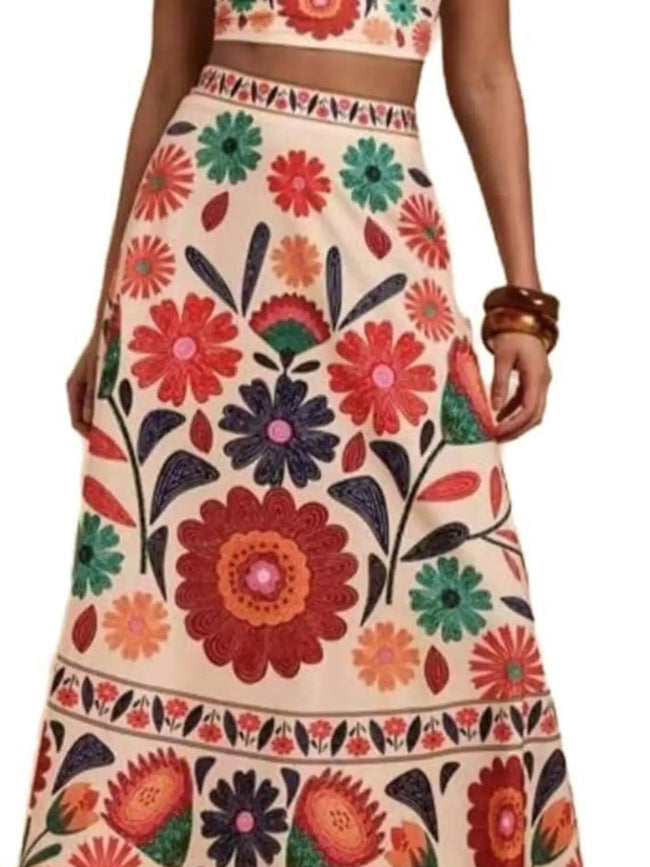 Floral Print Crop Top and Skirt Set  Style Ratio