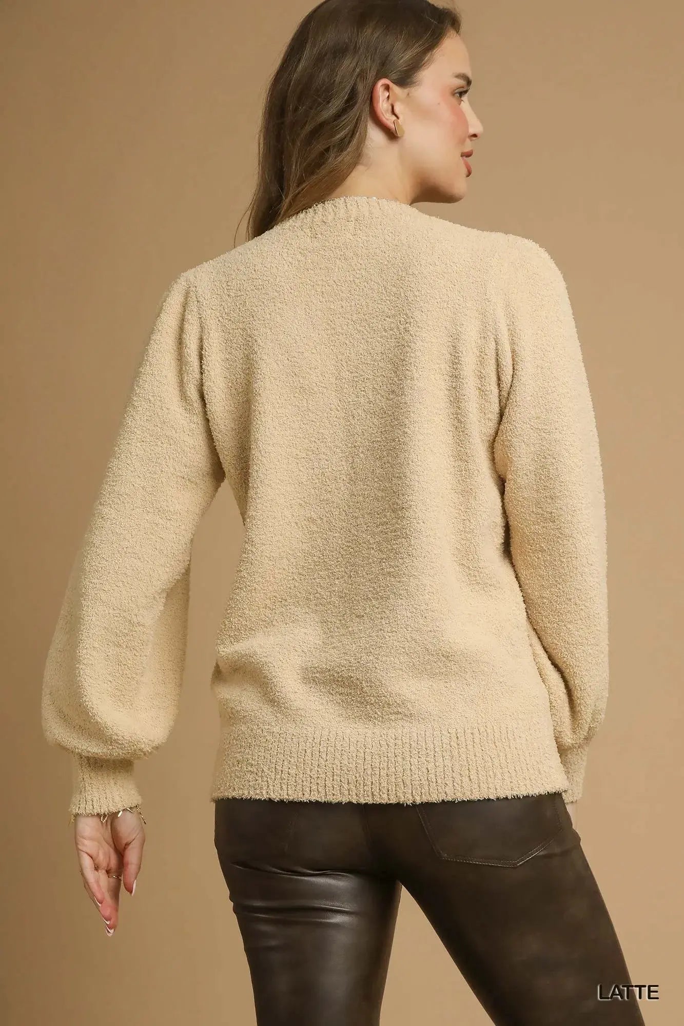 Umgee Textured Long Sleeve Sweater with Ribbed Trim  Style Ratio