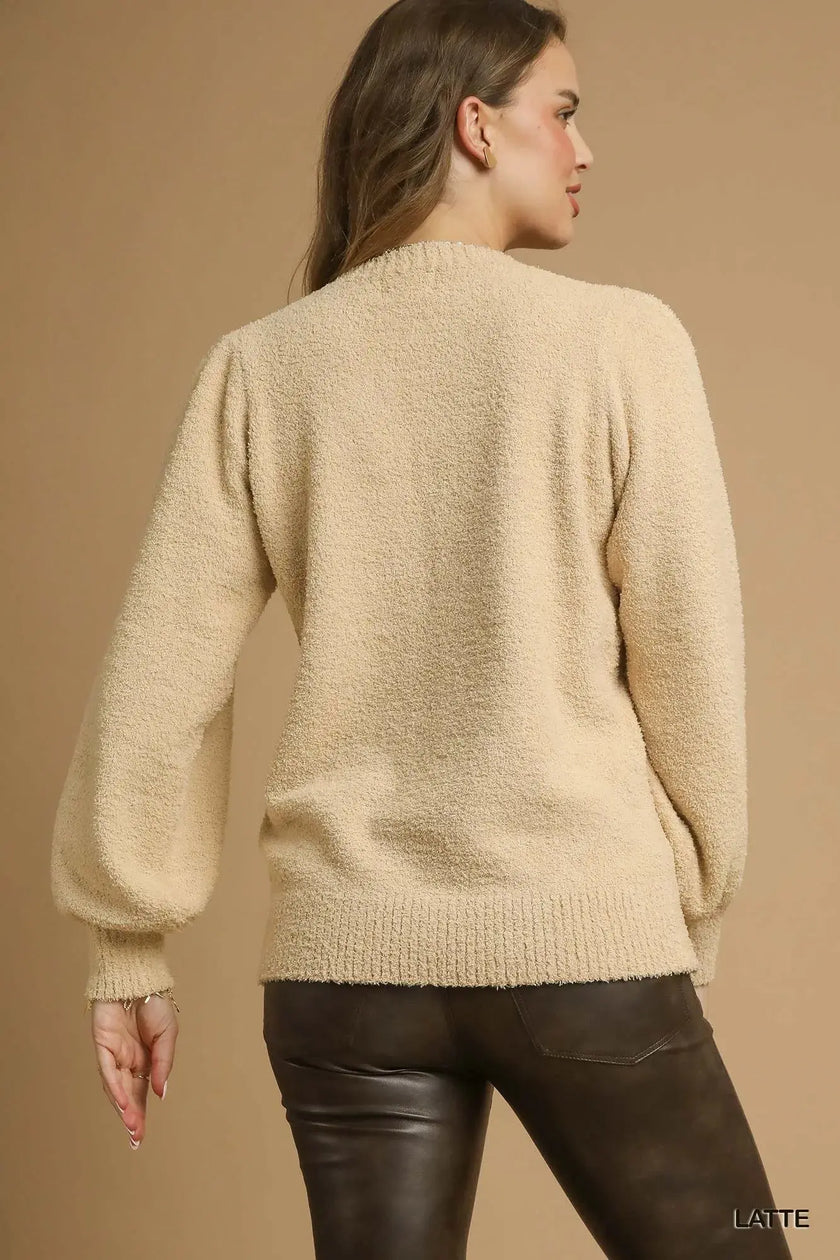 Umgee Textured Long Sleeve Sweater with Ribbed Trim  Style Ratio