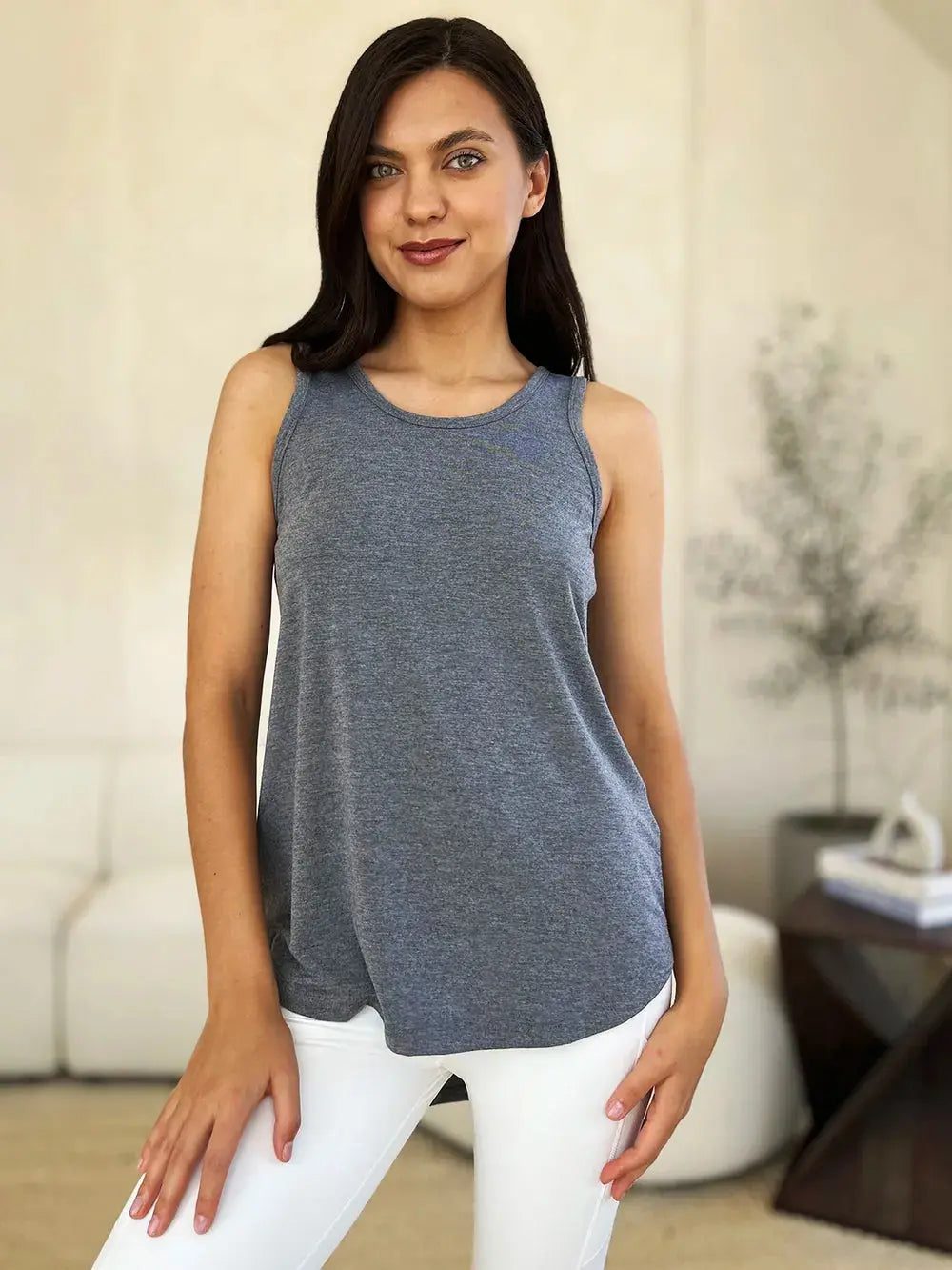 Basic Bae Full Size Round Neck Curved Hem Tank  Style Ratio