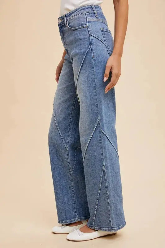 Annie Wear Decorative Seams Wide Leg Jeans  Style Ratio